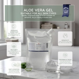 Naissance Aloe Vera Gel (No. 707) - 870 g - Pure, Natural, Vegan for Hair, Face, Skin, Eyes, Feet, Nails, Body, Cosmetics - Refill Pack, Nourishing, Dogs, Massage