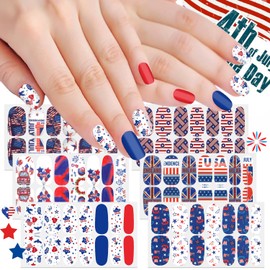 SILPECWEE 6 Sheets 4th of July Nail Wraps Independence Day Nail Polish Stickers for Women Patriotic American Self Adhesive Nail Polish Strips Gel Nail Strips Manicure Design with Nail File