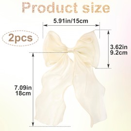 STSTR 2Pcs Large Hair Bow Clips, Silk Yarn Ribbon Bow Hair Barrette for Women, Elegant Long Tail Bowknot French Hair Accessories for Wedding, Parties, Festivals (Apricot Color)