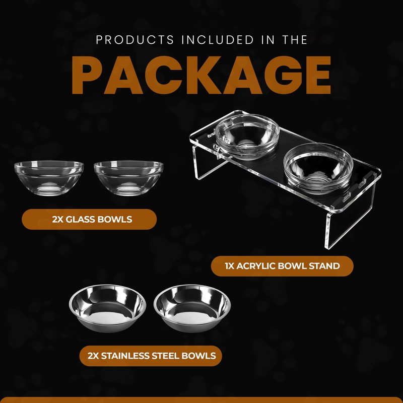 Dog and Cat Bowls Elevated Set - Acrylic Feeder Stand