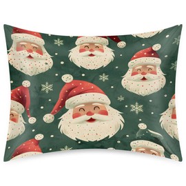 Santa Claus Satin Pillowcase for Hair and Skin,Merry Christmas Smooth Silk Pillow Covers for Sleeping Breathable Satin Pillow Case with Zipper (20x26inch, Standard Size)