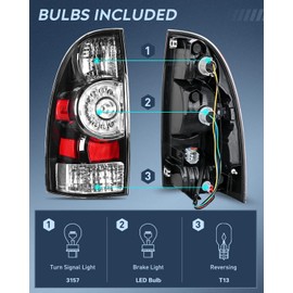 Nilight Taillight Assembly Compatible with Toyota Tacoma 2005 2006 2007 2008 2009 2010 2011 2012 2013 2014 2015 Rear Lamp Replacement Black Housing LED Lens Driver and Passenger Side
