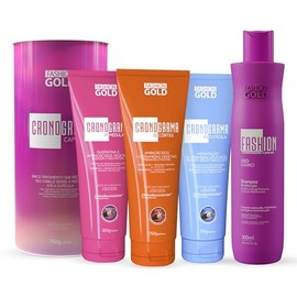 Kit Cronograma Capilar y Shampoo Fashion Gold 4 Pasos | Tratamiento 3 en 1 Reconstructor y Nutritivo | Transforma el Cabello en 3 Segundos | Hidratación Sin Frizz | Uso Profesional en Casa