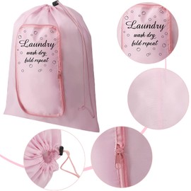 2 Pcs Travel Laundry Bag Washable Dirty Clothes Bag with Drawstring and Zipper for Suitcase, 22 x 18 Inch (Pink, Gray,Bubble)