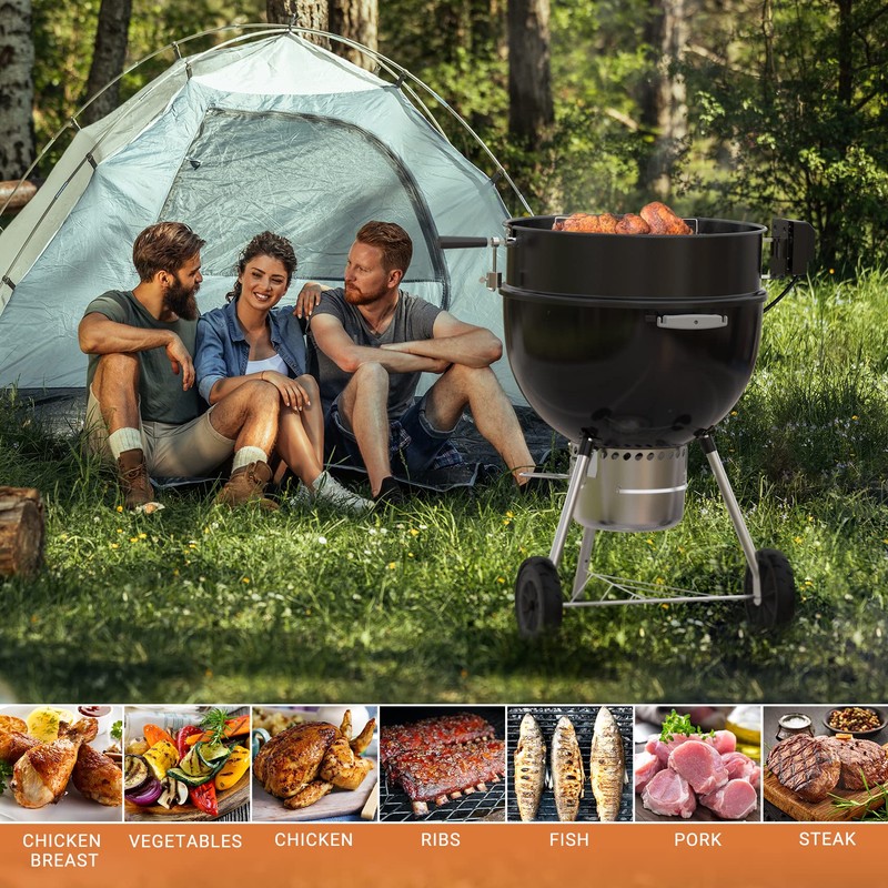 onlyfire Universal High-Temp Resistance Black Coated Steel Charcoal Kettle Rotisserie