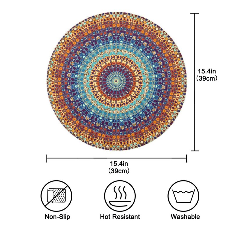 Kigai Mandala Round Placemats Set of 4, Non-Slip Table Mats