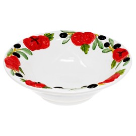 Lashuma Hand-Painted Serving Bowl Ceramic Salad Bowl Tomato Olive Salad Bowl Round 27 cm Diameter
