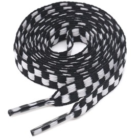 YJRVFINE Flat Checkered Shoe Laces: Wide 5/16" Patterned Shoelaces for Sneakers, 01 Black White-2 Pair, 63"Inch (160CM)