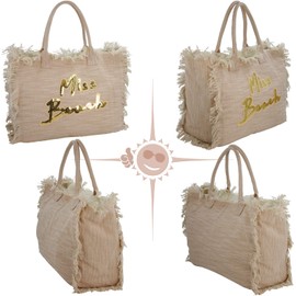 Miss Beach - Beach Bag with Zip - 29 or 17 Litre Volume - Picnic Bag - Canvas Shopper, Rose Gold XL