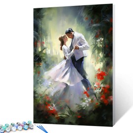 Tucocoo Dancing Lover Paint by Numbers Kits 16x20 inch Canvas DIY Oil Painting for Adults with Brushes and Acrylic Pigment - Romantic Couple Abstract Garden Picture for Home Decor (Without Frame)
