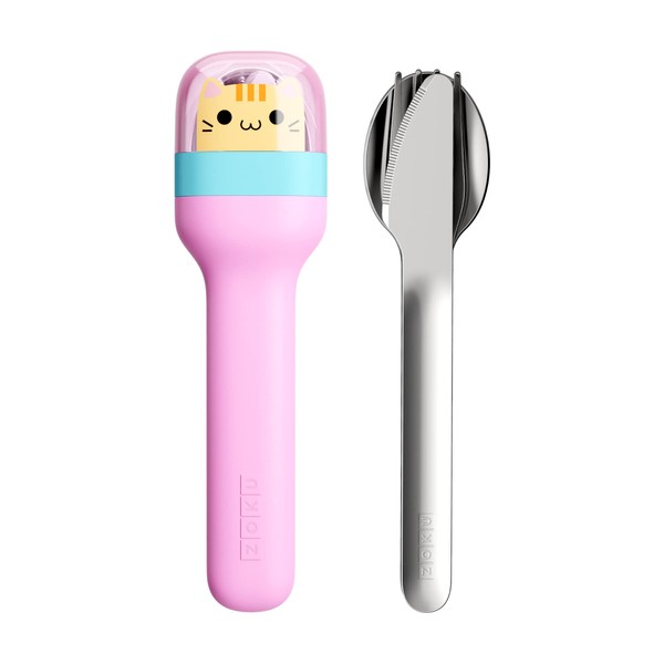 Zoku Kids Pocket Utensil Set, Kitty | Stainless Steel Fork,