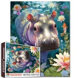 1000 Piece Baby Hippo Swimming Jigsaw Puzzles for Adults Underwater Animal Puzzles Puzzle for Challenging Family Activity Games Colorful DIY Craft Puzzle for Home Decor Gifts 27x20 Inches