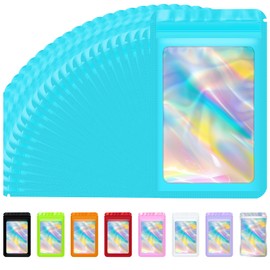JETMORE 100 pcs Mylar Bags, Resealable Holographic Bags, Sealable Packaging Bags for Small Business, Freshie Supplies, Candy Sample Jewelry Product Bag, Foil Pouch for Party Favor (4×6 Inch, Blue)