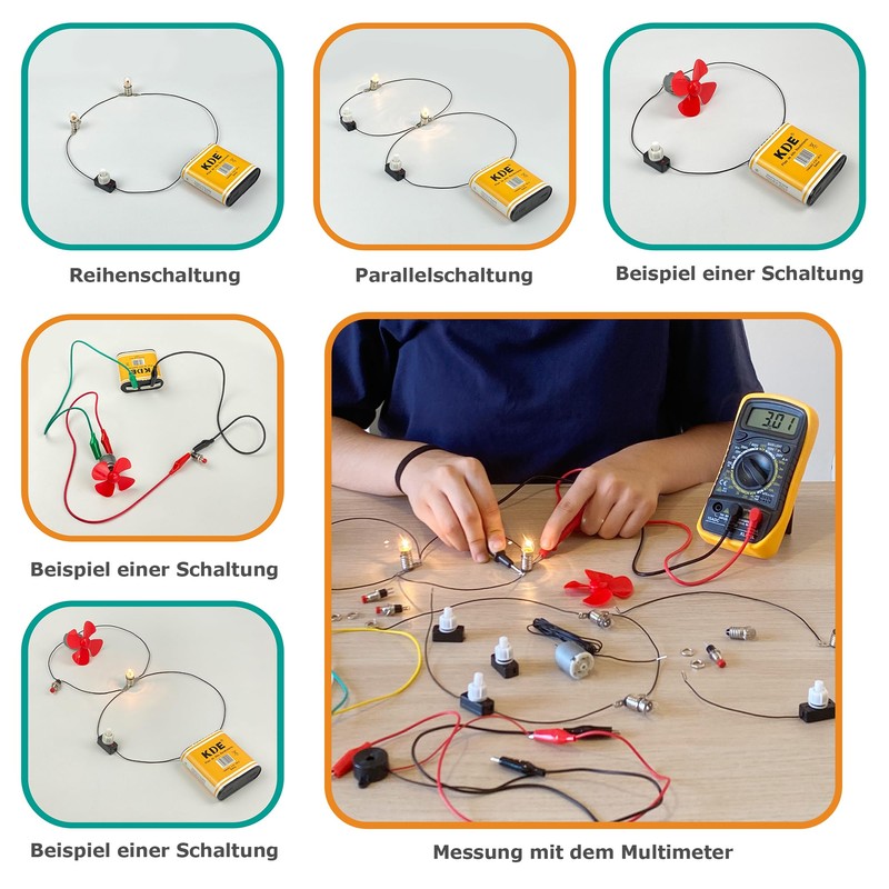 InputMakers Elektrobaukasten für Kinder mit Multimeter Digital, stromkreis bausatz kinder,