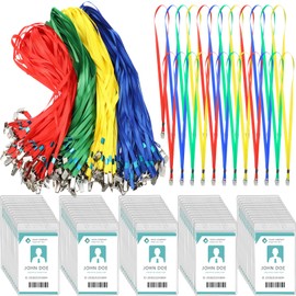 Sherr 400 Pcs Lanyard and ID Badge Holder Clear Waterproof Name Tag Badge Holder Cruise with Clip Neck Lanyard(2.56'' x 4.61'',Multicolor)