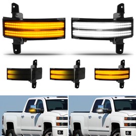 Bestview Sequential Switchback LED Side Mirror Turn Signal Marker Light for Chevy Silverado GMC Sierra 1500 2500 HD 3500 HD 2014-2019 Truck, Smoked Lens Dynamic Amber&White,Pack of 2
