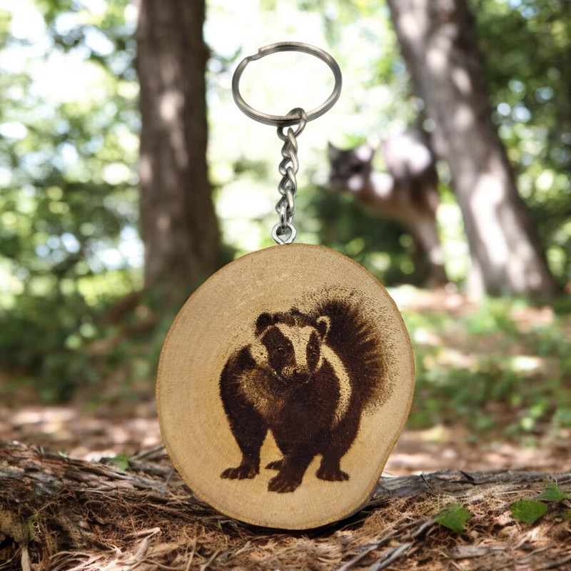 Promotech Stinktier Handgefertigter Lasergravierter Einzelstück Schlüsselanhänger aus Holz