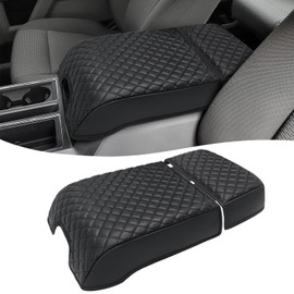 KBH Center Console Armrest Cover & Cup Holder Cover for F150 2015-2020, F250 F350 F450 2017-2022, Expedition 2018-2023, Bucket Seat, Vinyl Leather, Anti-Scratch, Black (Not for Other Years)
