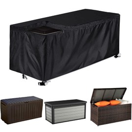 COOSOO Patio Deck Box Cover, Zipper, Waterproof, 420D Oxford Cushion Box, Storage, Ottoman Bench Cover for Deck Box, Container, Rectangular (Black, S:123x62x55cm)