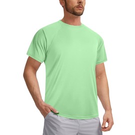 3rd hill Mens Swimming Shirts Short Sleeve UPF 50 Quick Dry Sun Protection Rash Guard Shirts for Fishing Running Light Green 3XL