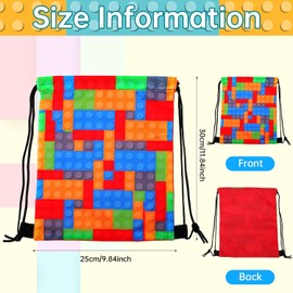 ausurme 12 Building Blocks Drawstring Bags12PCS Building Blocks Drawstring Gift Bags,Building Blocks Drawstring Backpack Party Favor Bags