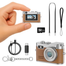 Dienspeak Mini Retro Camera with 1080P Video, 12MP Photos, Keychain Digital Camera, Ultra-Compact Tiny Camera with 32GB SD Card, OTG Adapter, Vintage Little Cameras for Travel, Daily Vlogging (Brown)