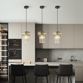 BBLLWJ Modern Pendant Light Black Pendant Lights Crystal Chandeliers Adjustable Pendant Lighting Fixture for Kitchen Island Living Room Corridor Bedroom (Black 1-Light)
