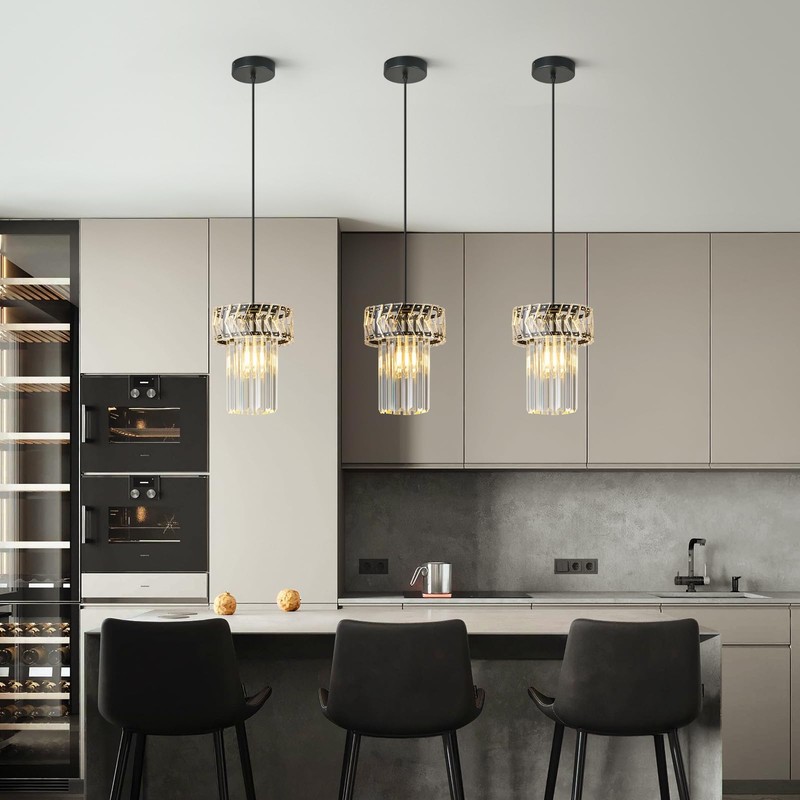 BBLLWJ Modern Pendant Light Black Pendant Lights Crystal Chandeliers Adjustable