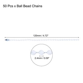 sourcing map Ball Bead Chain Beaded Necklace Chains 5 Inch Adjustable Metal Ball Chains 2.4mm/0.1inch Keychain for Jewelry Making,DIY Craft Projects,Pack of 50(White)