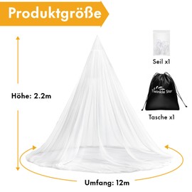 Twinkle Star Mosquito Net Travel with Travel Bag and Hanging Rope, Opening Design Mosquito Net, 2.2 m High, 12 m Circumference, Double Bed, Single Bed, Outdoor Mosquito Net for Travel, Camping, Picnics