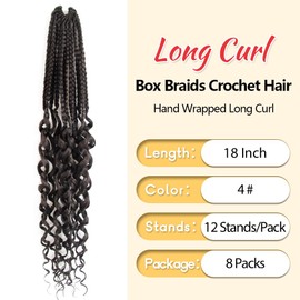 SECPOCPONY Long Boho Curl Box Braids Crochet Hair 18 Inch 8 Packs Pre looped French Curl Braiding Hair for Black Women Crochet Goddess Box Braid with Curly Ends (4#, Brown)