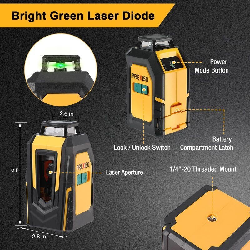 PREXISO 360° Laser Level Tripod 100Ft Cross Line Level Green