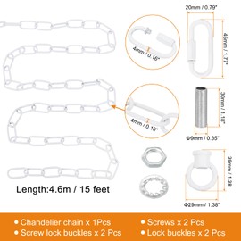 PATIKIL 15 Feet Lighting Chain for Hanging Lamp, Chandelier Chain Light Fixture Chain Load Capacity 65 Lbs for Pendant Light, Ceiling Fan, White