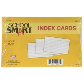 School Smart 90# Ruled Index Card, 5 x 8 Inches, White, Pack of 100