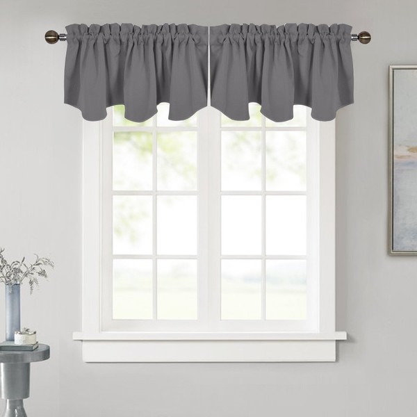 NICETOWN Valance Curtain for Bedroom, Blackout Window Valance for RV Camper - 52 inches by 18 inches Rod Pocket Farmhouse Kitchen Window Tier Drapery Curtain for Basement/Living Room, Grey, 1 Panel