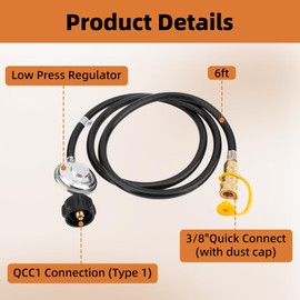 6 Feet F271803 Propane Hose with Regulator for Big Buddy Indoor Outdoor Heater Generator Gas Grill Or Fire Pit, QCC1 Propane Tank Connection x 3/8 inch Female Quick Connect
