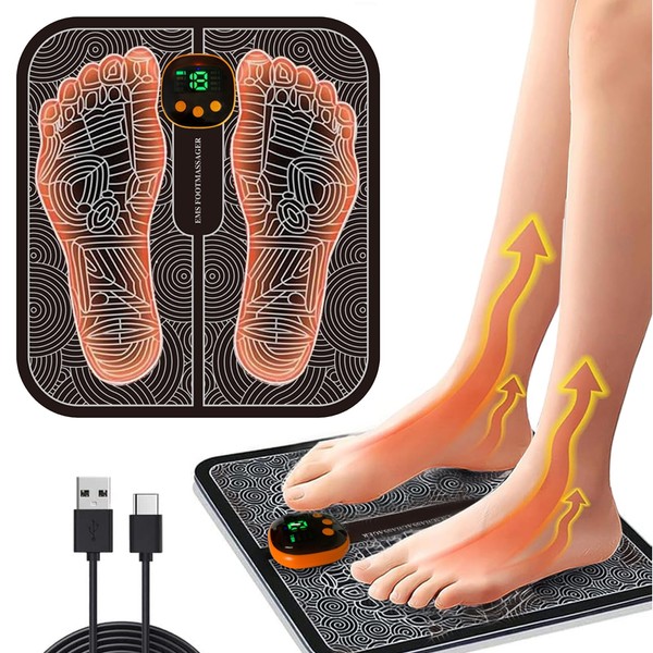 EMS Foot Massager, 8 Modes and 19 Intensities, Electric Foot Massager, Foldable and Portable Electric Foot Massager for Blood Circulation and Muscle Pain Relief (Charging Type)