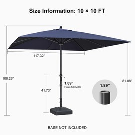 PURPLE LEAF 10' x 10' Square Patio Umbrella Outdoor Table Umbrella Aluminum Frame Market Umbrella Sun Umbrella with 8 Sturdy Ribs for Garden Deck Lawn Pool Navy Blue