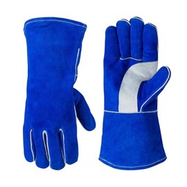 SupremePlus Blue Split Cowhide Welding Gloves - Shield Hands with Best Heat Resistant Welders Glove for Men & Women, Heat/Fire Long Length Work Gloves, (Double Palm (1 Pair), 2X-Large)