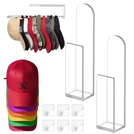 Palksky Acrylic Hat Organizer for Baseball Caps, 2Pack Strong Adhesive Hat Hooks for Men Women, Sticky Hat Holder on Wall Door Closet, Clear Hat Racks Display and Storage