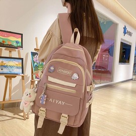Aiyify Cute Backpack Kawaii Backpack for School Aesthetic Backpack Kawaii School Supplies Cute Backpacks with Accessories…, Pink