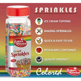 Bakers Choice Rainbow Sprinkles for Baking - Rainbow Jimmies Sprinkles for Ice Cream Toppings - Dairy Free, Kosher 20 oz.