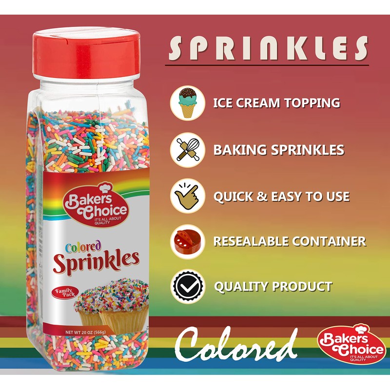 Bakers Choice Rainbow Sprinkles for Baking - Rainbow Jimmies Sprinkles