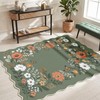 Washable Scalloped Area Rug, Green Floral, 5'x7'