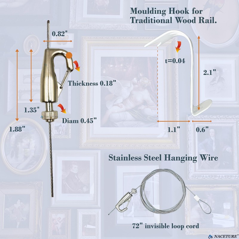 Picture Hanging Kit – Picture Rail Hooks with 12 of