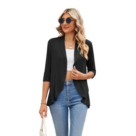 Famulily Cardigans for Women, 3/4 Sleeves Casual Lightweight Soft Open Cardigan for Summer (M, Black)