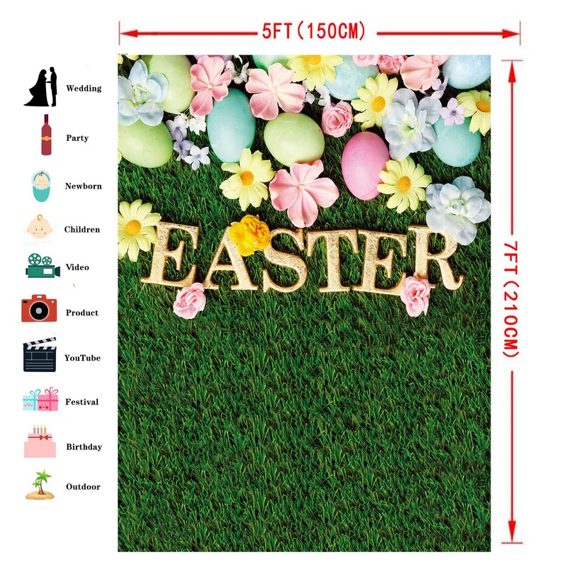 CYLYH 5x7ft Easter Backdrop Spring Easter Photography Backdrop Green Grass