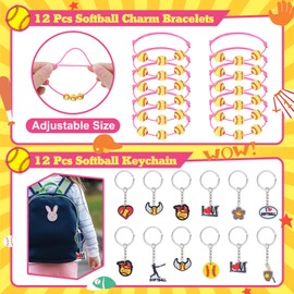 Gifts2U Softball Party Favors, 146 Pcs Softball Goodie Bags Stuffers with Charm Bracelet, Stress Balls, Stickers, Keychain and Softball Accessories, Gifts Bulk for Team Girls Birthday Party.