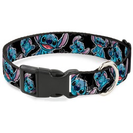 Buckle-Down Stitch Poses/Hibiscus Sketch - Collar con Clip de plástico Negro, Gris, Azul, pequeño/22,9-38,1 cm
