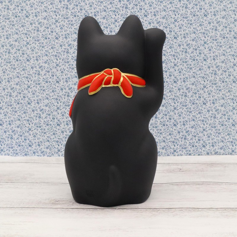 Yakushiken Maneki Neko (Black, Large) Fukushi (Good Luck Seal Included)